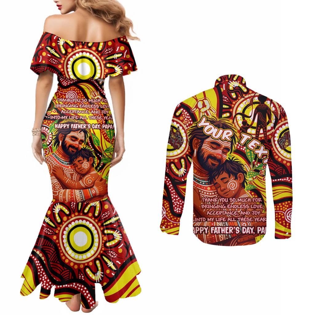Custom Australia Father's Day Couples Matching Mermaid Dress and Long Sleeve Button Shirt Aboriginal Father and Son