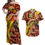 Custom Australia Father's Day Couples Matching Off Shoulder Maxi Dress and Hawaiian Shirt Aboriginal Father and Son