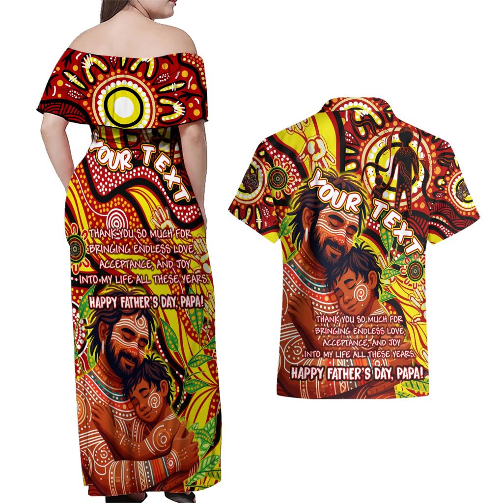 Custom Australia Father's Day Couples Matching Off Shoulder Maxi Dress and Hawaiian Shirt Aboriginal Father and Son