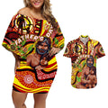 Custom Australia Father's Day Couples Matching Off Shoulder Short Dress and Hawaiian Shirt Aboriginal Father and Son