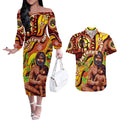 Custom Australia Father's Day Couples Matching Off The Shoulder Long Sleeve Dress and Hawaiian Shirt Aboriginal Father and Son