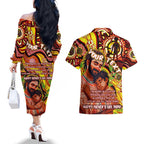 Custom Australia Father's Day Couples Matching Off The Shoulder Long Sleeve Dress and Hawaiian Shirt Aboriginal Father and Son