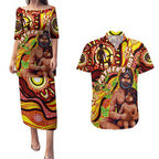 Custom Australia Father's Day Couples Matching Puletasi and Hawaiian Shirt Aboriginal Father and Son