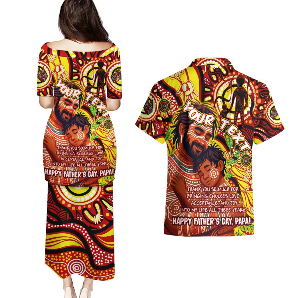 Custom Australia Father's Day Couples Matching Puletasi and Hawaiian Shirt Aboriginal Father and Son