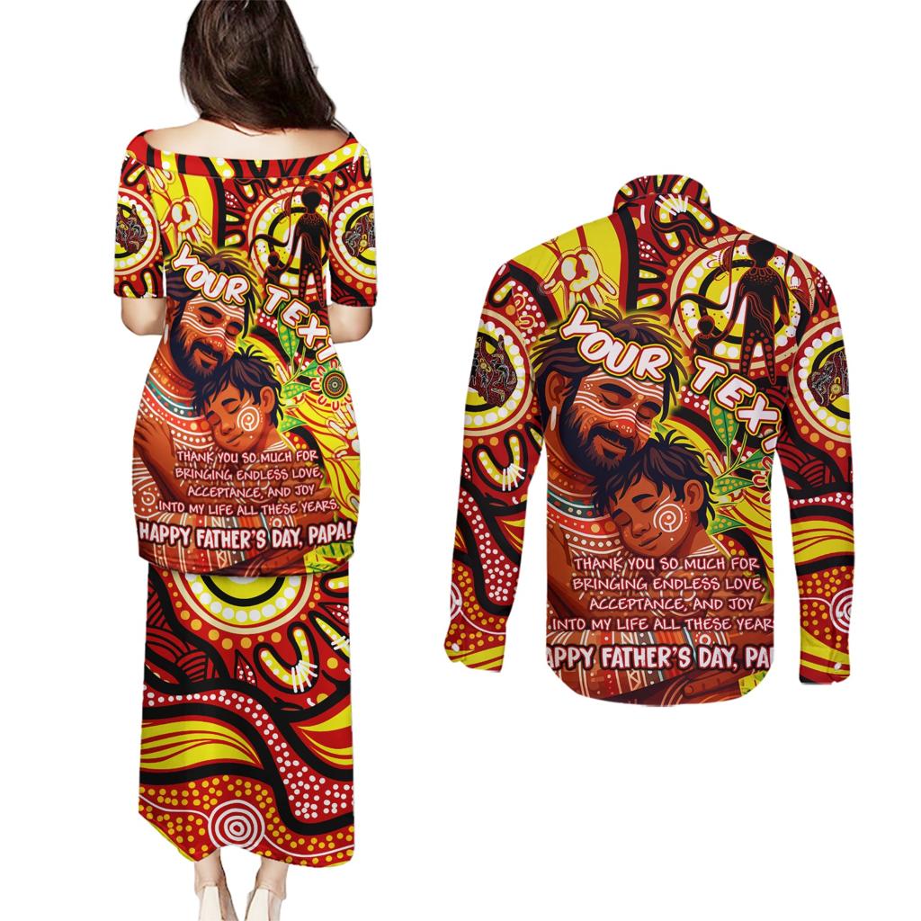 Custom Australia Father's Day Couples Matching Puletasi and Long Sleeve Button Shirt Aboriginal Father and Son