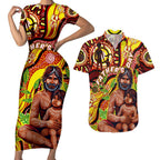 Custom Australia Father's Day Couples Matching Short Sleeve Bodycon Dress and Hawaiian Shirt Aboriginal Father and Son