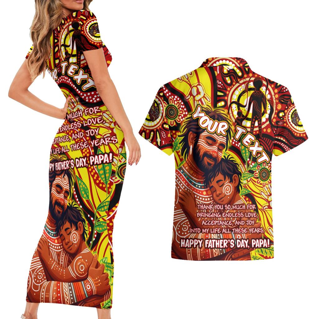 Custom Australia Father's Day Couples Matching Short Sleeve Bodycon Dress and Hawaiian Shirt Aboriginal Father and Son