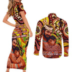 Custom Australia Father's Day Couples Matching Short Sleeve Bodycon Dress and Long Sleeve Button Shirt Aboriginal Father and Son