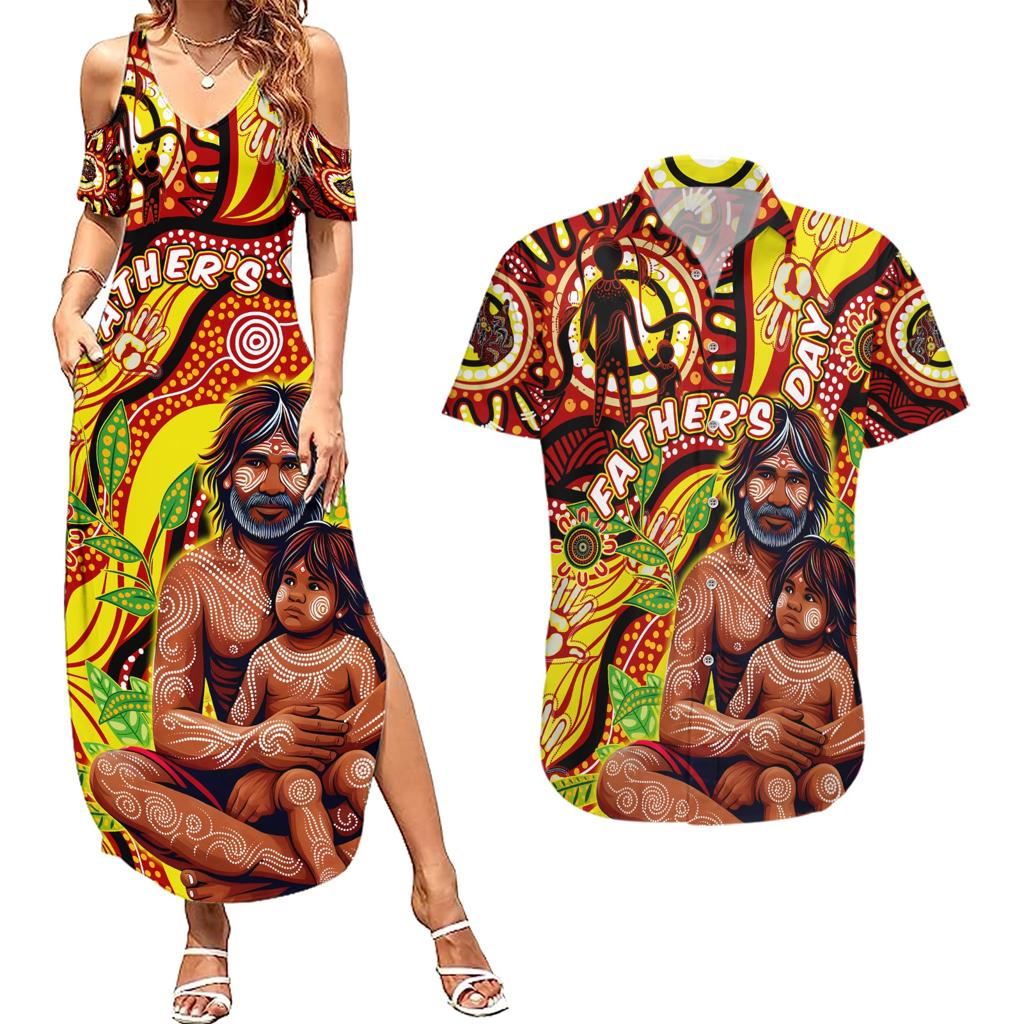 Custom Australia Father's Day Couples Matching Summer Maxi Dress and Hawaiian Shirt Aboriginal Father and Son