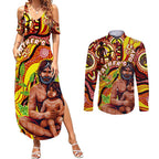 Custom Australia Father's Day Couples Matching Summer Maxi Dress and Long Sleeve Button Shirt Aboriginal Father and Son