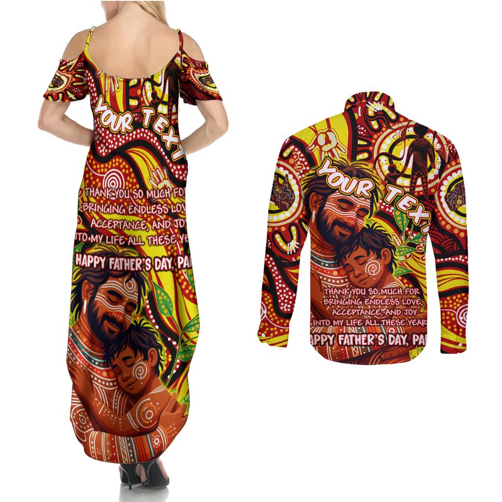 Custom Australia Father's Day Couples Matching Summer Maxi Dress and Long Sleeve Button Shirt Aboriginal Father and Son