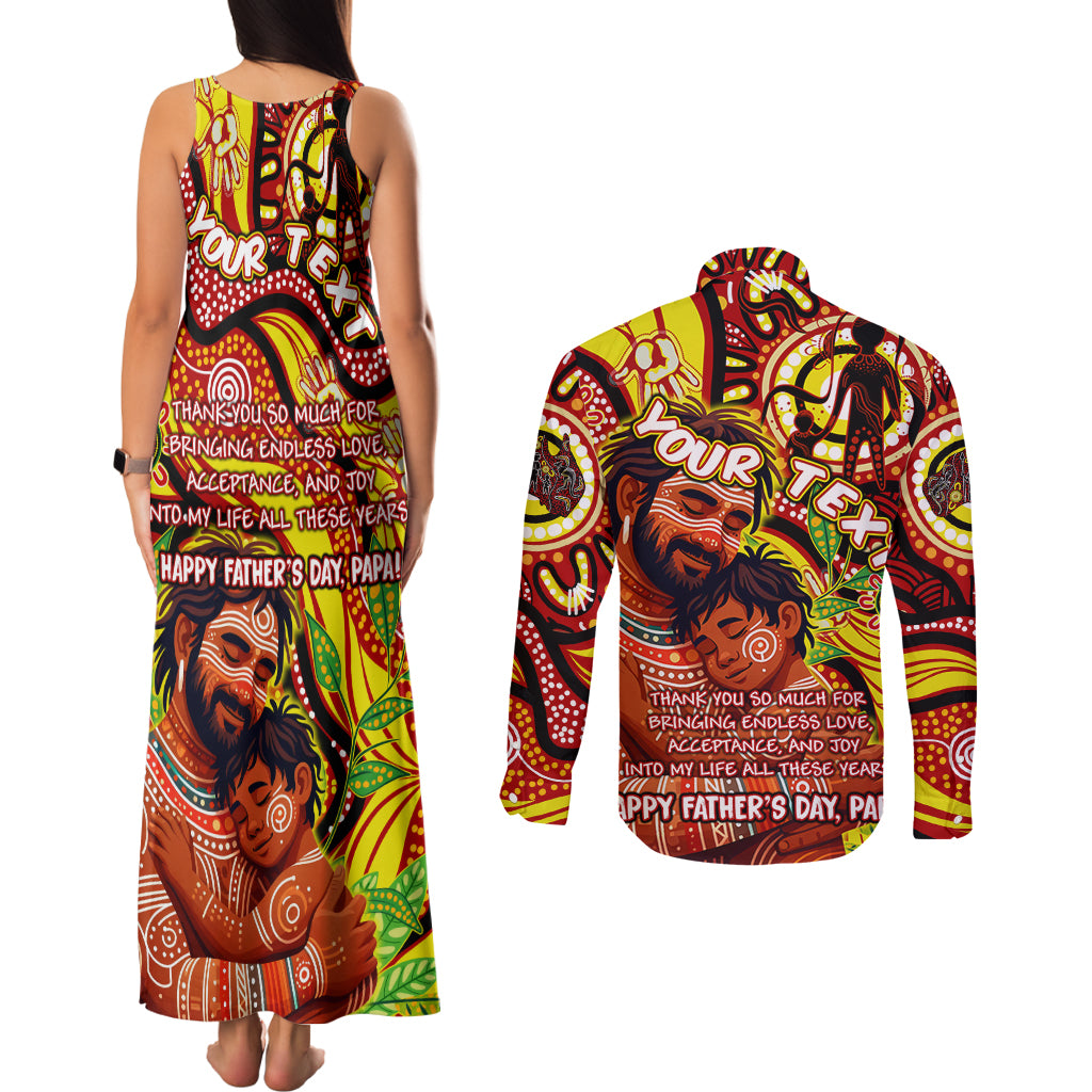 Custom Australia Father's Day Couples Matching Tank Maxi Dress and Long Sleeve Button Shirt Aboriginal Father and Son