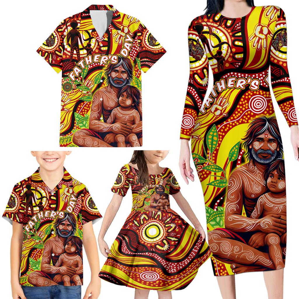 Custom Australia Father's Day Family Matching Long Sleeve Bodycon Dress and Hawaiian Shirt Aboriginal Father and Son