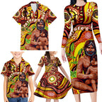 Custom Australia Father's Day Family Matching Long Sleeve Bodycon Dress and Hawaiian Shirt Aboriginal Father and Son