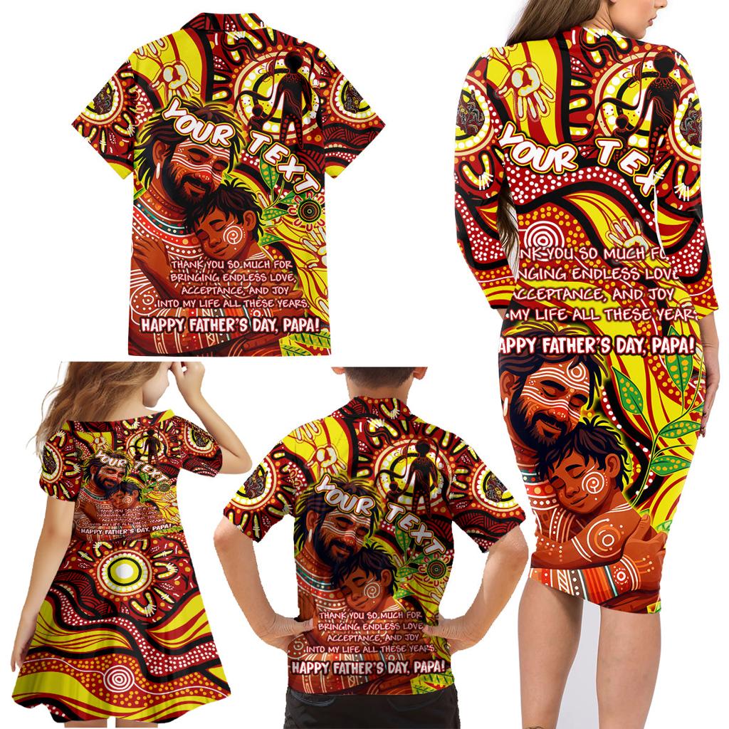 Custom Australia Father's Day Family Matching Long Sleeve Bodycon Dress and Hawaiian Shirt Aboriginal Father and Son