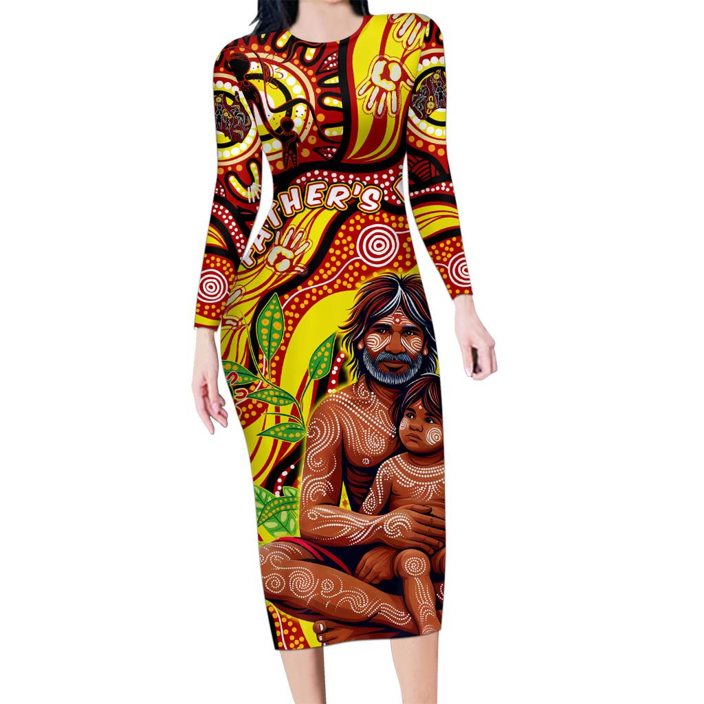 Custom Australia Father's Day Family Matching Long Sleeve Bodycon Dress and Hawaiian Shirt Aboriginal Father and Son