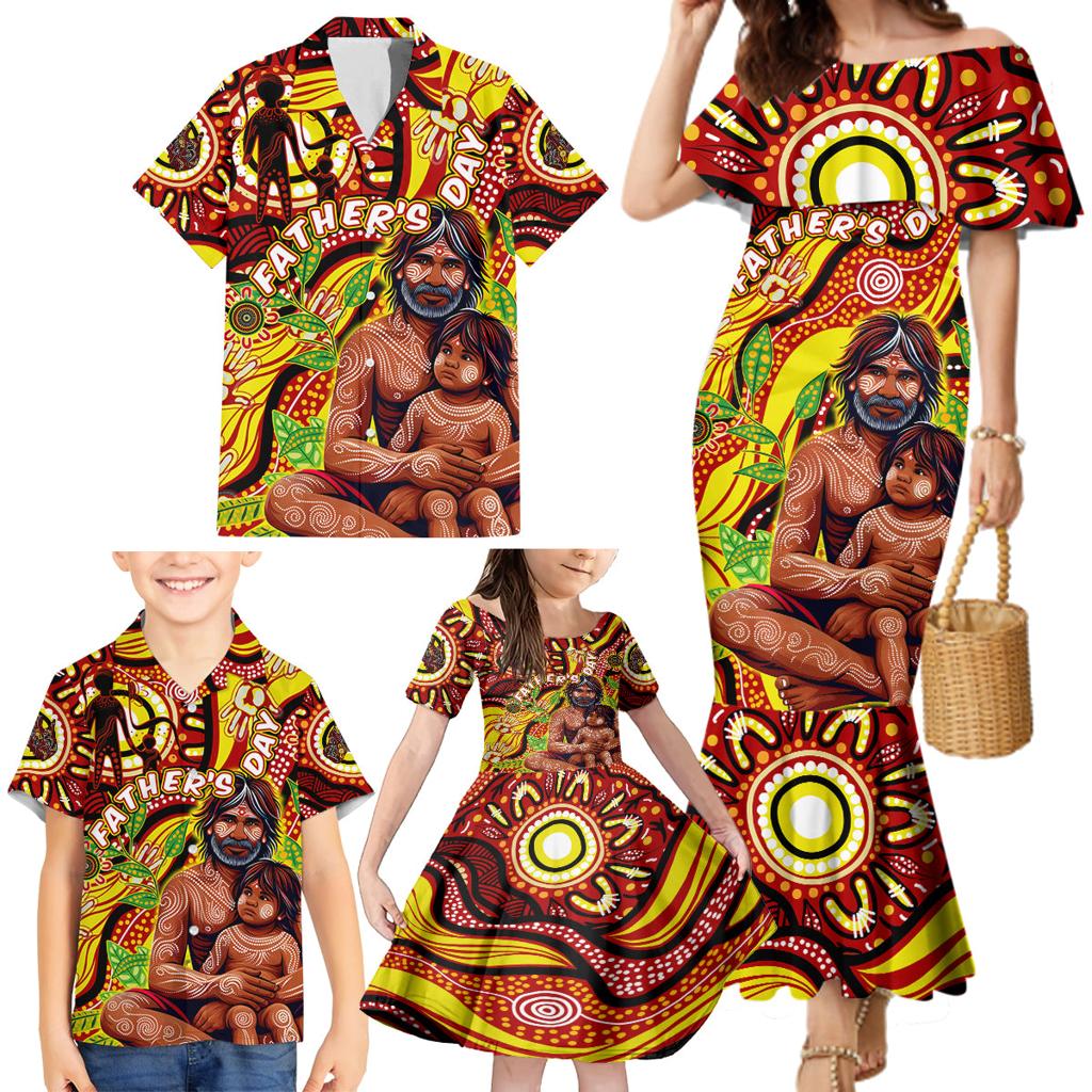 Custom Australia Father's Day Family Matching Mermaid Dress and Hawaiian Shirt Aboriginal Father and Son