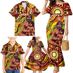 Custom Australia Father's Day Family Matching Mermaid Dress and Hawaiian Shirt Aboriginal Father and Son