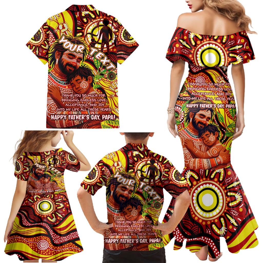 Custom Australia Father's Day Family Matching Mermaid Dress and Hawaiian Shirt Aboriginal Father and Son