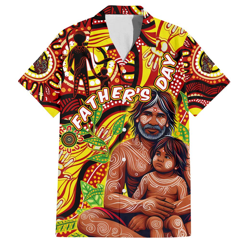 Custom Australia Father's Day Family Matching Off The Shoulder Long Sleeve Dress and Hawaiian Shirt Aboriginal Father and Son