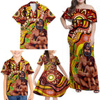 Custom Australia Father's Day Family Matching Off Shoulder Maxi Dress and Hawaiian Shirt Aboriginal Father and Son