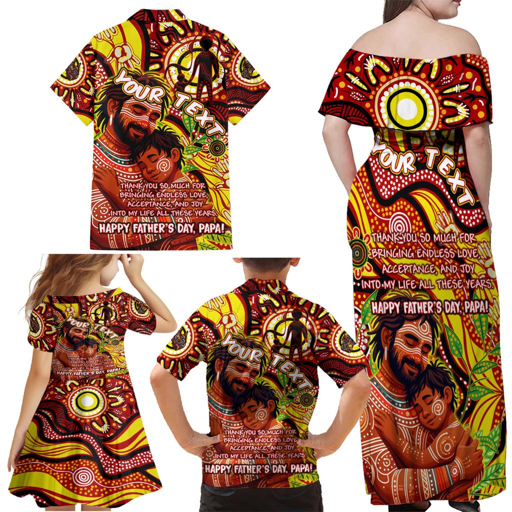 Custom Australia Father's Day Family Matching Off Shoulder Maxi Dress and Hawaiian Shirt Aboriginal Father and Son