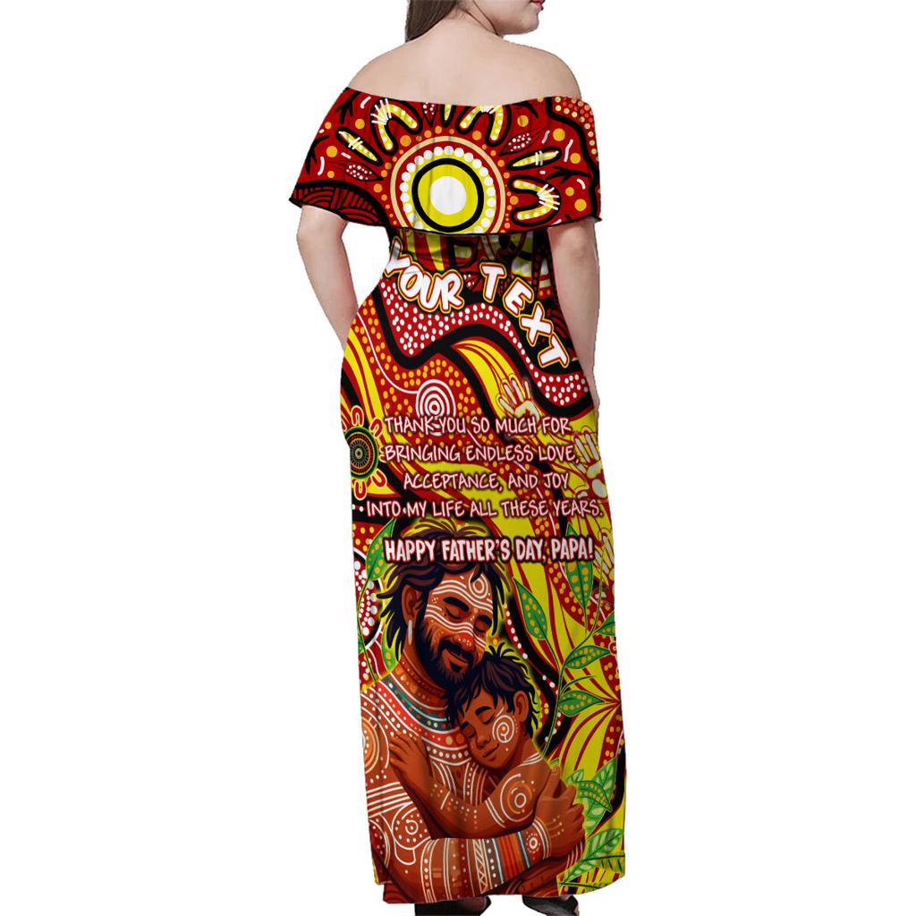 Custom Australia Father's Day Family Matching Off Shoulder Maxi Dress and Hawaiian Shirt Aboriginal Father and Son