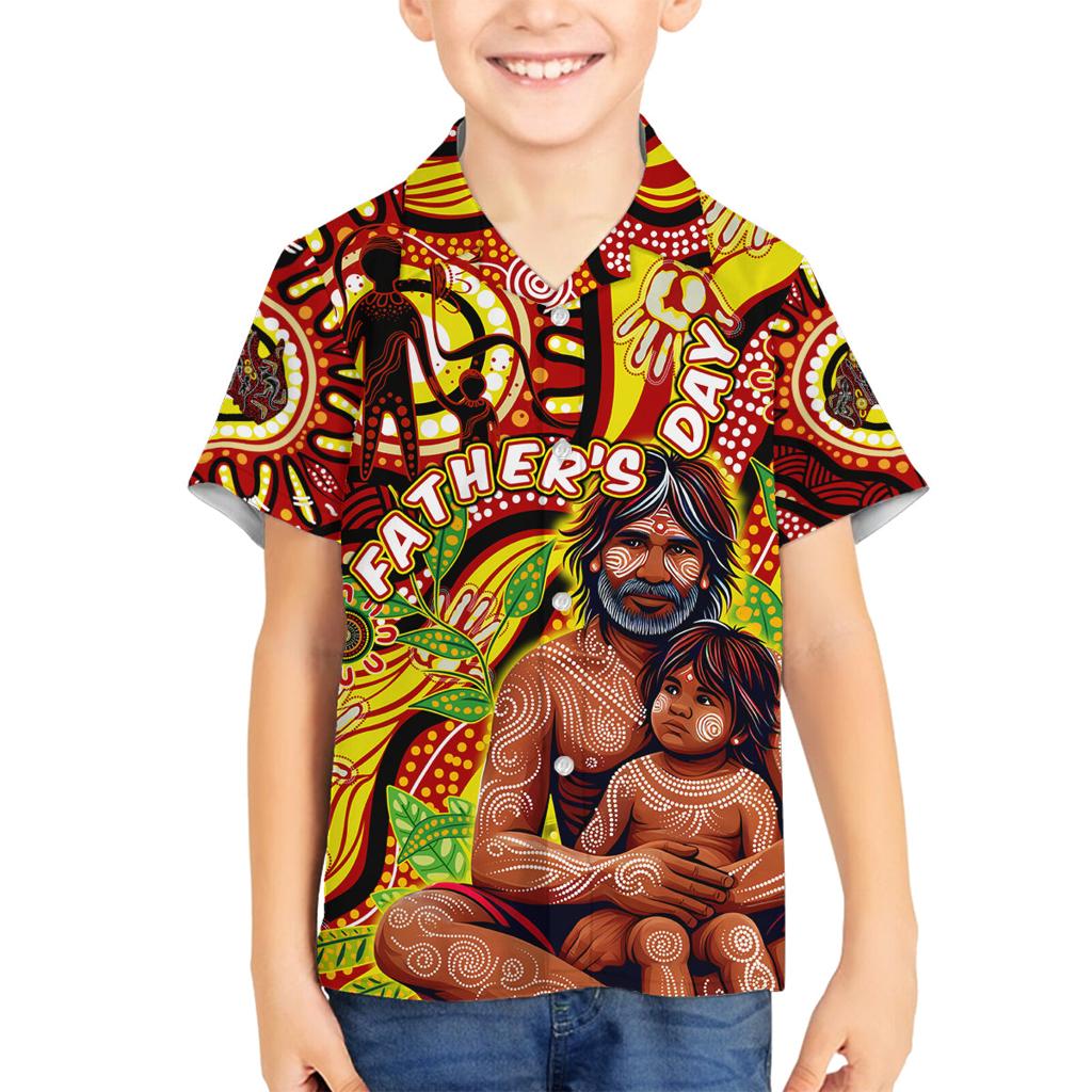 Custom Australia Father's Day Family Matching Off Shoulder Maxi Dress and Hawaiian Shirt Aboriginal Father and Son