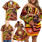 Custom Australia Father's Day Family Matching Off Shoulder Short Dress and Hawaiian Shirt Aboriginal Father and Son