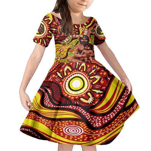 Custom Australia Father's Day Family Matching Off Shoulder Short Dress and Hawaiian Shirt Aboriginal Father and Son