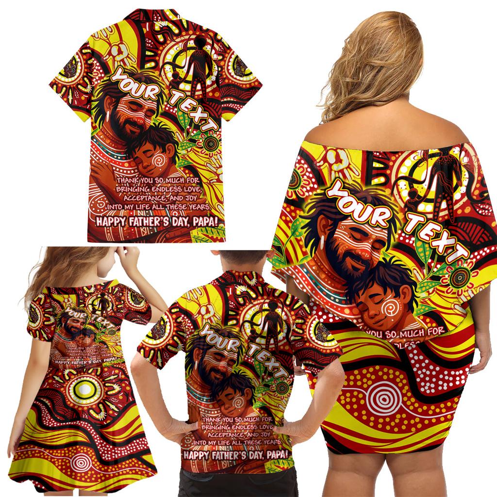 Custom Australia Father's Day Family Matching Off Shoulder Short Dress and Hawaiian Shirt Aboriginal Father and Son