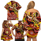 Custom Australia Father's Day Family Matching Off Shoulder Short Dress and Hawaiian Shirt Aboriginal Father and Son