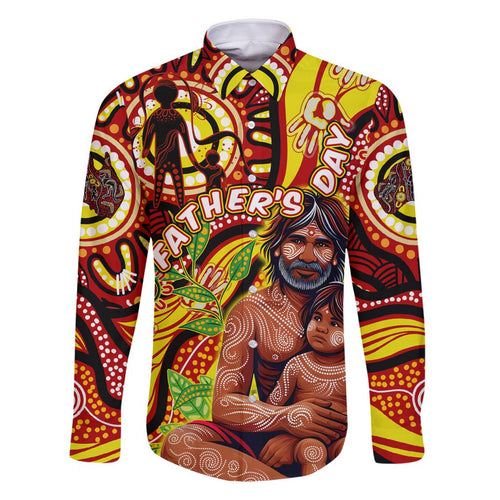 Custom Australia Father's Day Family Matching Off Shoulder Short Dress and Hawaiian Shirt Aboriginal Father and Son