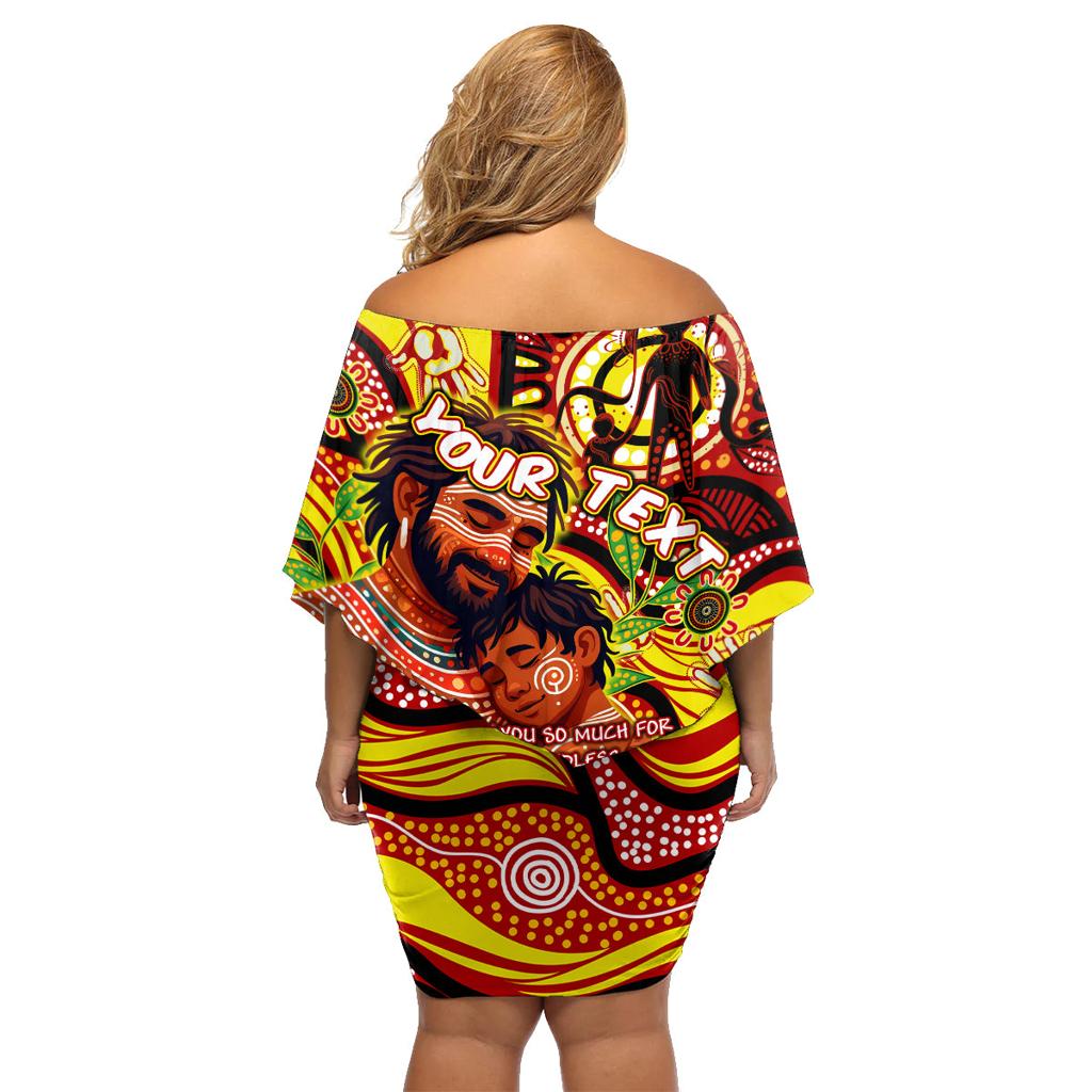 Custom Australia Father's Day Family Matching Off Shoulder Short Dress and Hawaiian Shirt Aboriginal Father and Son