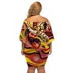 Custom Australia Father's Day Family Matching Off Shoulder Short Dress and Hawaiian Shirt Aboriginal Father and Son