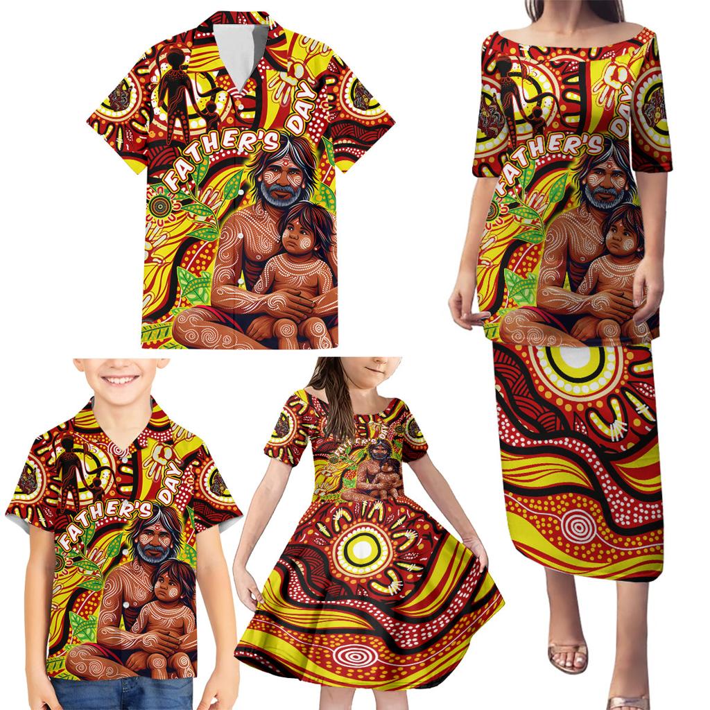 Custom Australia Father's Day Family Matching Puletasi and Hawaiian Shirt Aboriginal Father and Son
