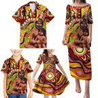 Custom Australia Father's Day Family Matching Puletasi and Hawaiian Shirt Aboriginal Father and Son