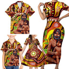 Custom Australia Father's Day Family Matching Short Sleeve Bodycon Dress and Hawaiian Shirt Aboriginal Father and Son