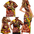 Custom Australia Father's Day Family Matching Short Sleeve Bodycon Dress and Hawaiian Shirt Aboriginal Father and Son