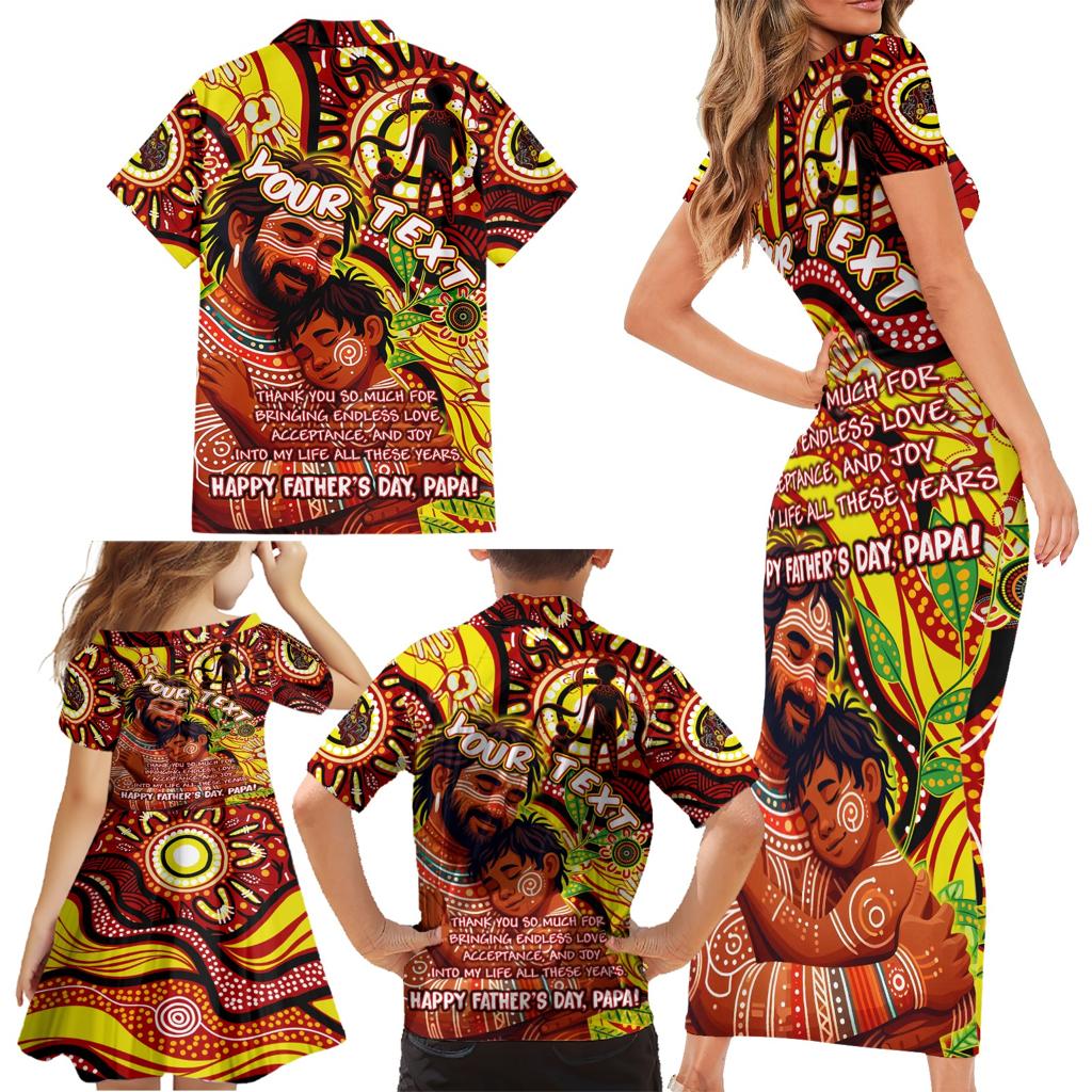 Custom Australia Father's Day Family Matching Short Sleeve Bodycon Dress and Hawaiian Shirt Aboriginal Father and Son