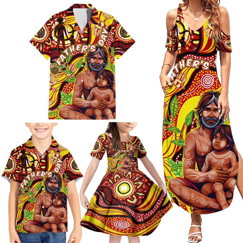 Custom Australia Father's Day Family Matching Summer Maxi Dress and Hawaiian Shirt Aboriginal Father and Son