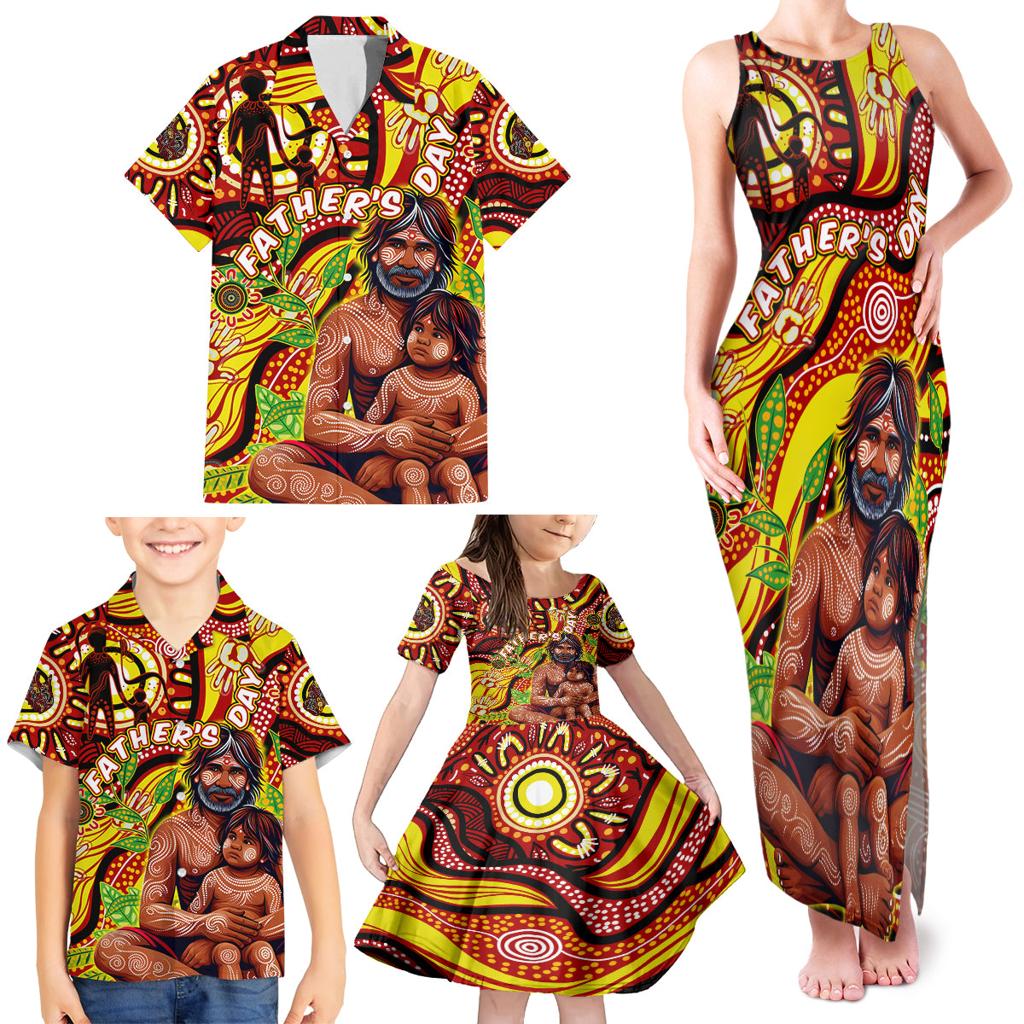 Custom Australia Father's Day Family Matching Tank Maxi Dress and Hawaiian Shirt Aboriginal Father and Son