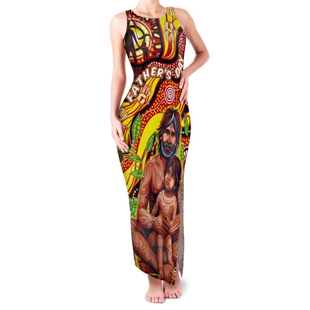 Custom Australia Father's Day Family Matching Tank Maxi Dress and Hawaiian Shirt Aboriginal Father and Son
