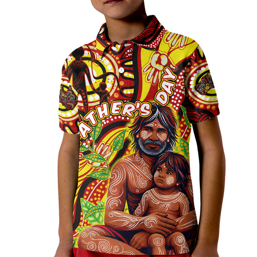Custom Australia Father's Day Kid Polo Shirt Aboriginal Father and Son