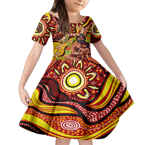 Custom Australia Father's Day Kid Short Sleeve Dress Aboriginal Father and Son