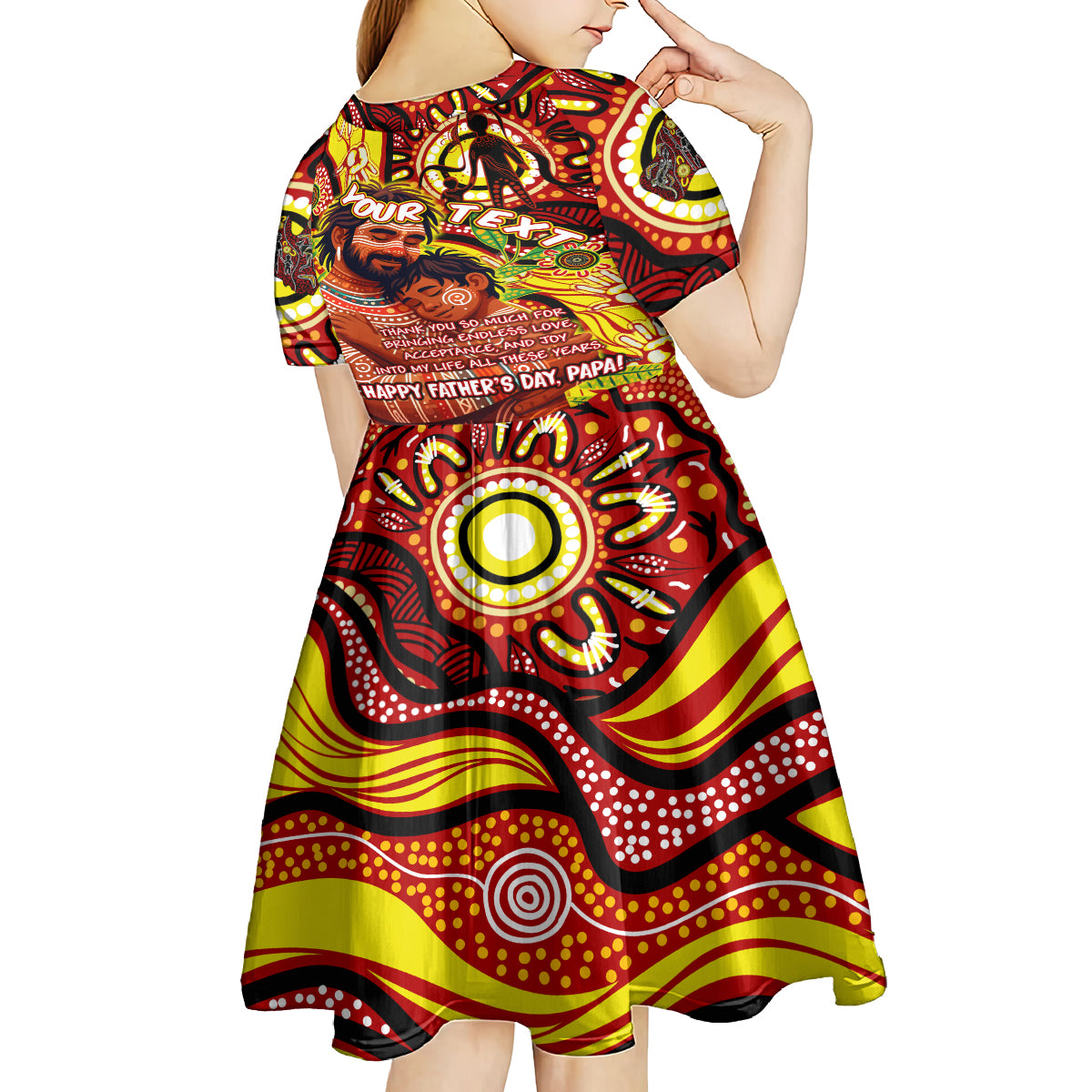 Custom Australia Father's Day Kid Short Sleeve Dress Aboriginal Father and Son
