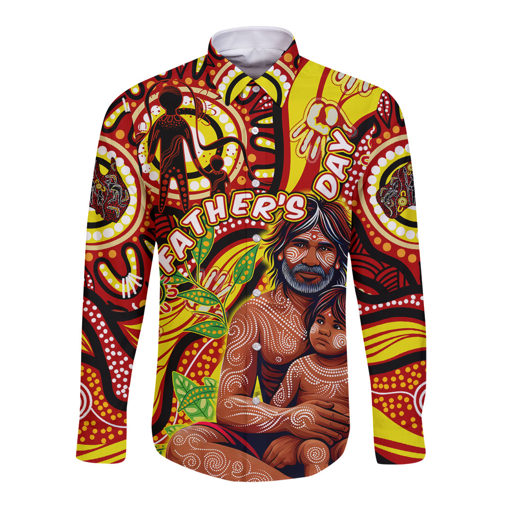 Custom Australia Father's Day Long Sleeve Button Shirt Aboriginal Father and Son