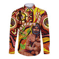 Custom Australia Father's Day Long Sleeve Button Shirt Aboriginal Father and Son
