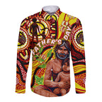 Custom Australia Father's Day Long Sleeve Button Shirt Aboriginal Father and Son