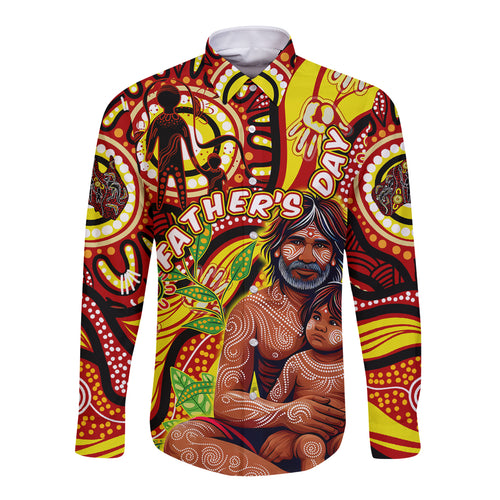Custom Australia Father's Day Long Sleeve Button Shirt Aboriginal Father and Son